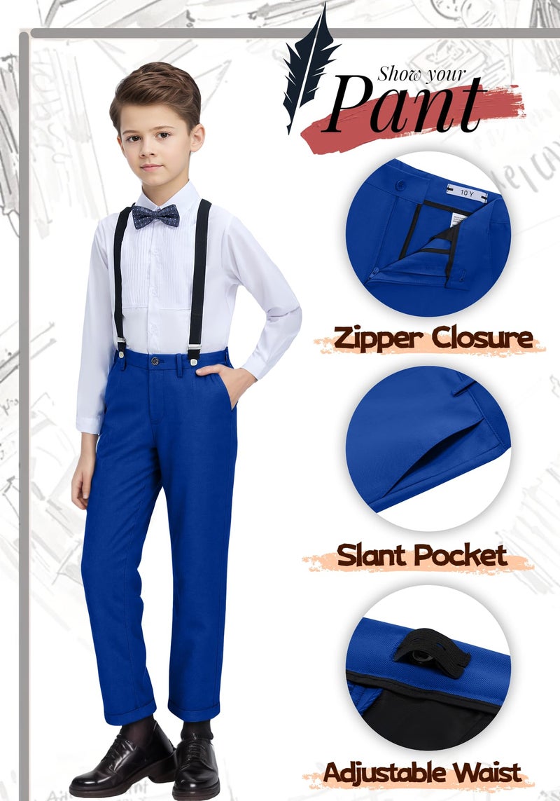 YuanLu Tuxedo Suits for Kids Slim Fit Suit Boys Formal Outfit for Wedding Ring Bearer Toddler Teens Boy Suit Set with Dress Pants Vest Shirt for School Dress Clothes Royal Blue Boys Suit Size 8 - Image 5